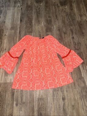 Coral Patterned Bell-Sleeve Mini Dress